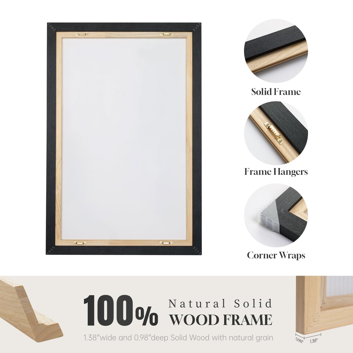 Framed Black and Beige Abstract Wall Art, 3 Piece Modern Canvas Prints Paintings Artwork for Walls, Minimalist Abstract Line Pictures for Living Room Dining Room Bedroom Office Wall Decor 16x24 In