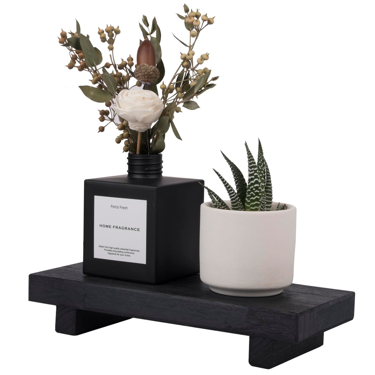 zoocatia Small Wood Tray Pedestal Stand Farmhouse Bathroom Decor Decorative Wooden Riser Kitchen Soap Dish Holder for Vanity, Counter, Sink, Black