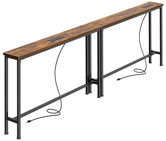 SUPERJARE 78.8 inch Narrow Console Table with Outlet, Sofa Tables, Behind Couch Table, Long Entryway Tables with Charging Station, for Living Room, Rustic Brown