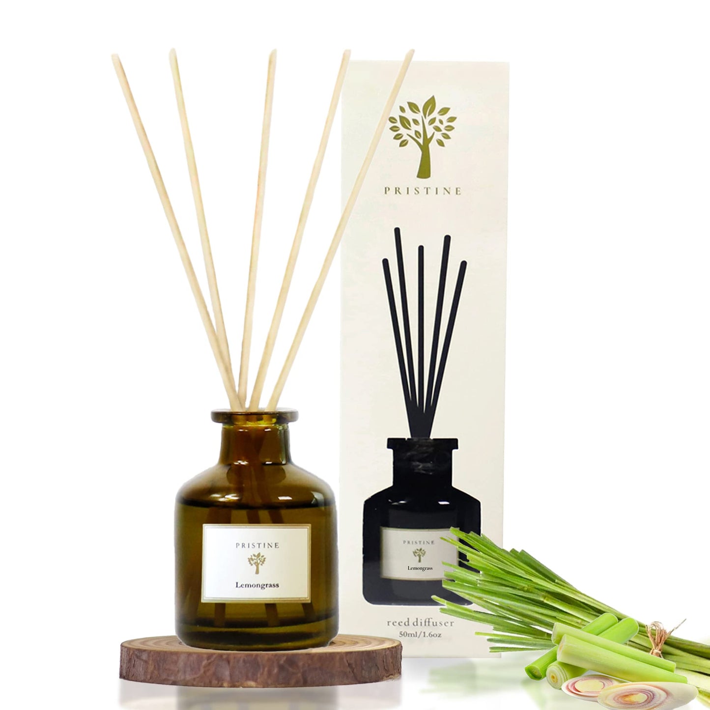PRISTINE Lemongrass Reed Diffusers for Home & Bathroom | Fresh Lemongrass & Citronella Room Fragrance, Oil & Room Diffusers with Reeds Stick | Refreshing Home Fragrance Scent