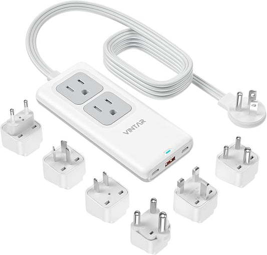 Universal Travel Adapter Kit, VINTAR International Power Adapter with 5ft Extension Cord, 2 Outlets and 3 USB, Type A/C/D/G/I/M Plug for EU/UK/India/Africa/US, Power Strip for Travel Home Cruise Ship
