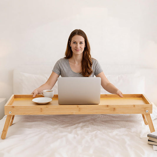 Geelin Extra Large 30.3 x 15 Inch Bamboo Bed Tray Table with Folding Legs Breakfast Tray for Bed Sofa Eating Working Laptop TV Desk Snack Table(Natural Color)