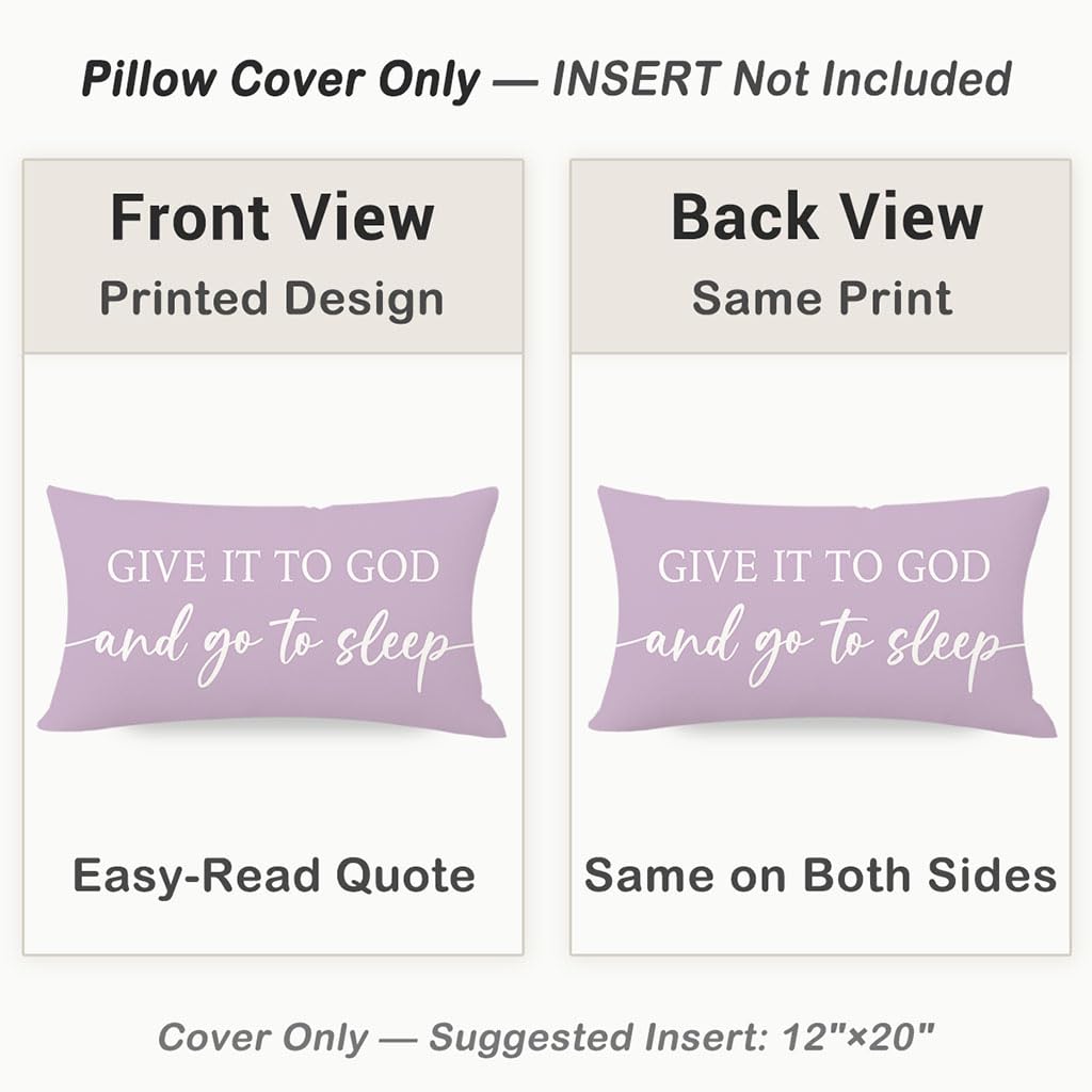 HERHOME Dusty Lavender Purple Pillow Covers 12x20 Inch Set of 2 – Christian Gifts for Women – Give It to God and Go to Sleep/Relax God’s Got This – Decorative Lumbar Case for Girls’ Room