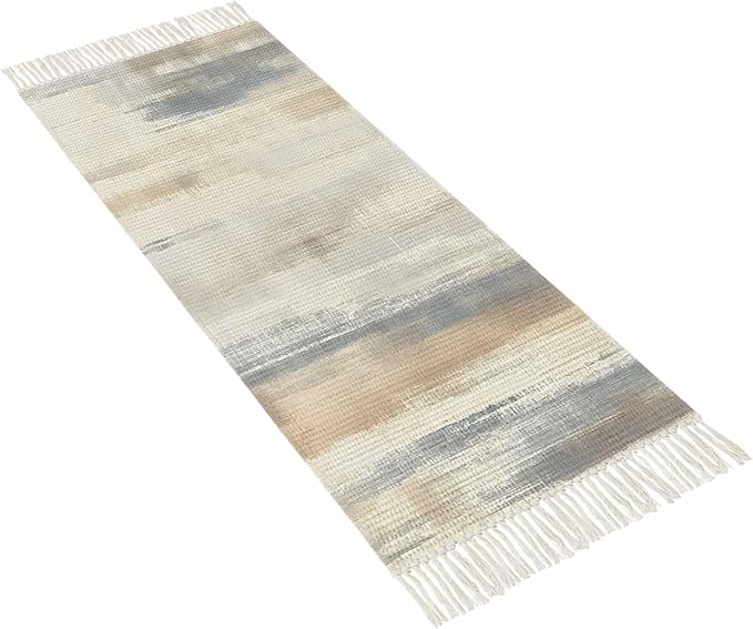 Beige Gray Brown Kitchen Hallway Runner Rug 2X5 Ft Carpet, Washable Woven Abstract Ombre Art Throw Carpet with Tassel, Non-Shedding Vintage Minimalist Gradient Aesthetic Entryway Laundry Rugs