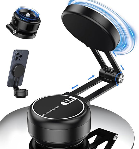 Electric Vacuum Magnetic Suction Phone Holder,Adjustable Suction Cup Phone Mount for Car,Foldable Smart Double-Sided Magnetics Phone Holders,Strong Magnetic Car Phone Holder for All Types (Black)
