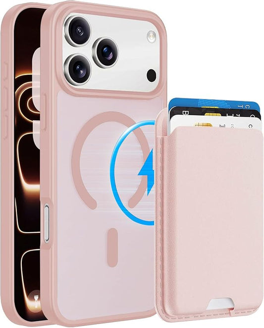 Ntwinro Magnetic for iPhone 17 Pro Max Case (Compatible with MagSafe) with Detachable Wallet & Card Holder for 3 Cards [RFID Blocking] Military Grade Protective Slim Phone Cover, Pink