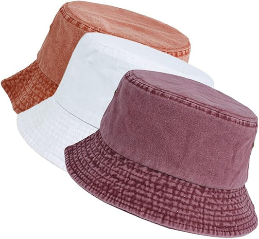 Washed Cotton Bucket Hats Packable Summer Outdoor Cap Travel Beach Sun Hat Plain Colors for Men Women