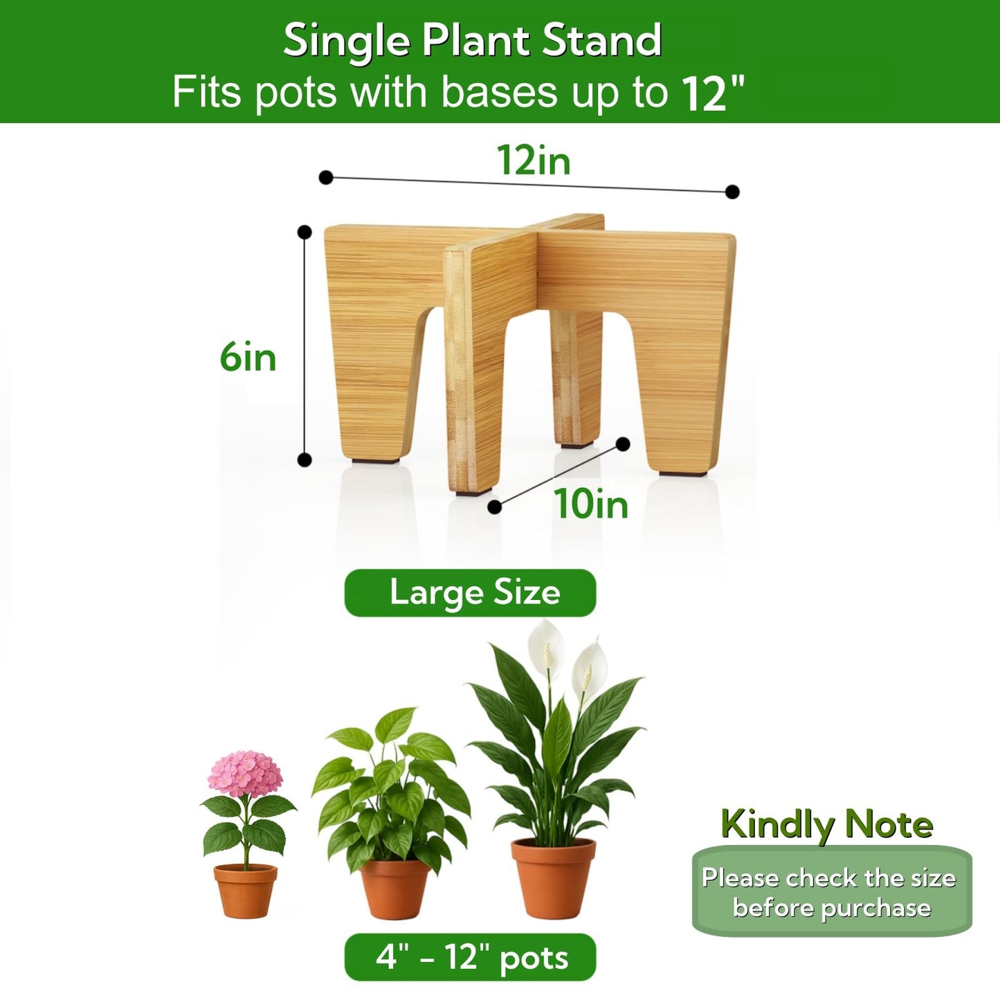 Plant Stands Indoor Outdoor, Plant Risers for Inside Pots Sturdy Short Plants Holder, Flower Pot Stand for Indoor Plants, Small Single Floor Plant Bamboo Display Stand (Natural 12")