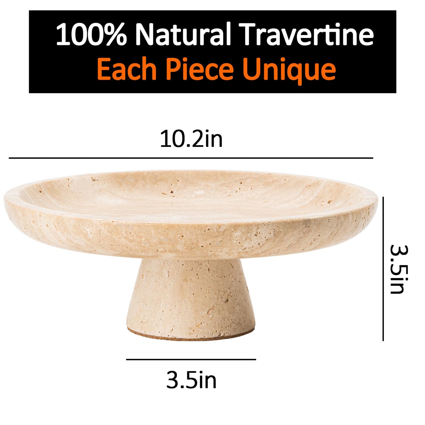 Leadfun Travertine Decorative Bowl, 10.2" Natural Stone Fruit Bowl for Kitchen Counter, Marble Decorative Bowl for Coffee Table, Entryway Key Bowl, Beige Home Décor