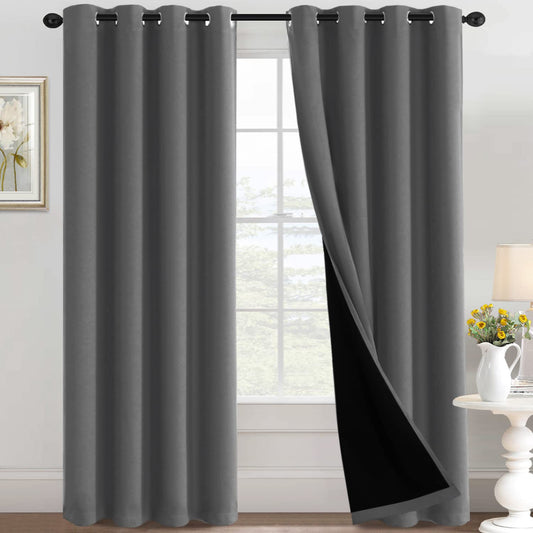 H.VERSAILTEX 100% Blackout Curtains Thermal Insulated Full Blackout Grommet Curtains for Living Room Energy Efficiency Window Drapes for Bedroom with Black Liners (1 Panel, 52x84 Inch, Grey)