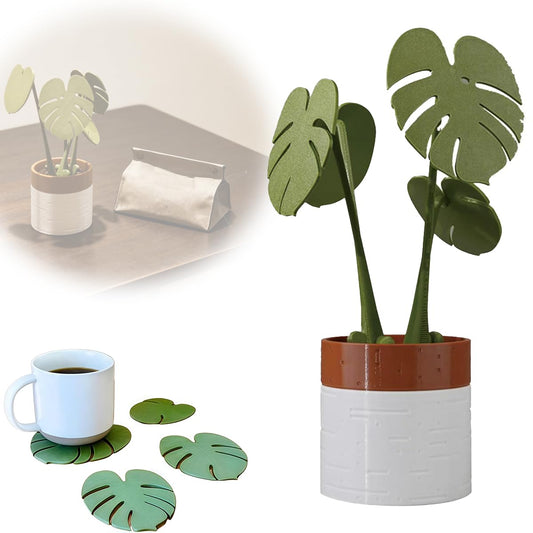 Monstera Coaster Set of 4, Magnetic Non-Slip Turtle Leaf Coasters, Waterproof Reusable Tropical Plant Coasters for Home Desk Dining Decor, Christmas Thanksgiving (Have a Basin)