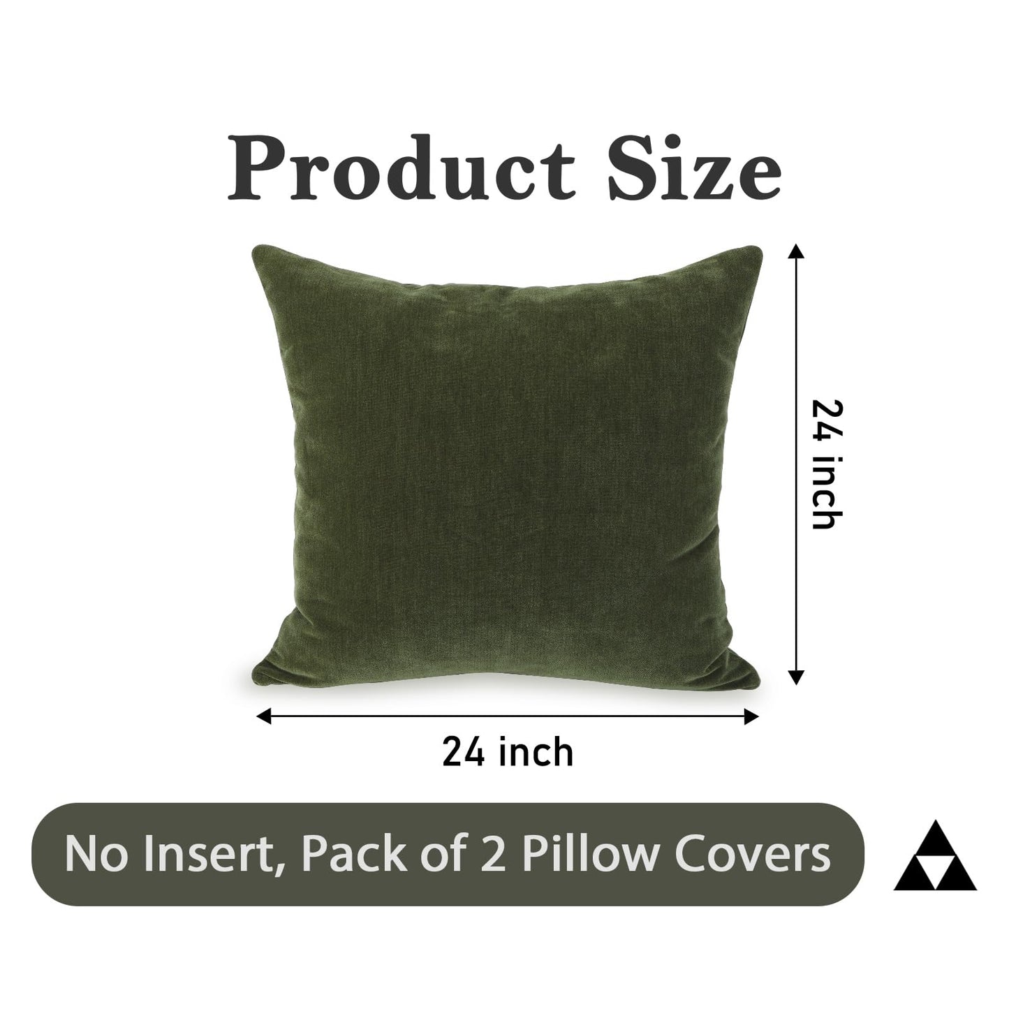 JoraLion Chenille Throw Pillow Covers 24x24 inch, Moss Green Spring Decorative Pillow Covers, Farmhouse Solid Soft Chenille Cushion Case for Couch Sofa Bed Living Room, Pack of 2(Cover ONLY)