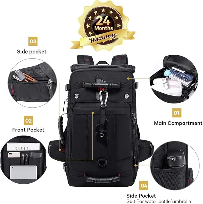 KAKA Travel Backpack, Carry On Backpack Durable Convertible Duffle Bag Fit for 15.6 Inch Laptop for Men and Women(Medium 35L)