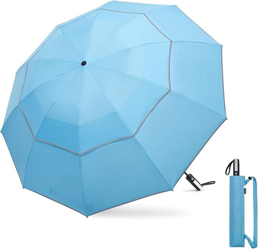 G4Free 54/62 Inch Windproof Inverted Umbrella with Reflective Stripe Large Compact Reverse Golf Umbrella for Rain 10 Ribs Double Canopy Travel Umbrella Automatic Open Close
