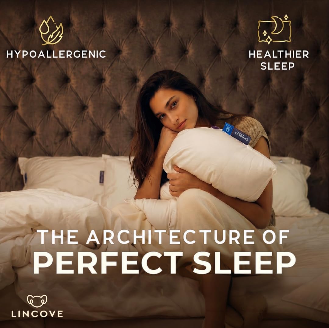 Lincove Signature 100% Natural Canadian White Down Luxury Sleeping Pillow - 800 Fill Power, 500 Thread Count Cotton Shell, Made in Canada, Standard - Medium, 1 Pack