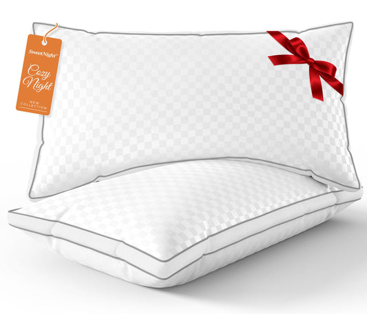 SweetNight Bed Pillows Queen Size Set of 2, Fluffy Luxury Hotel Pillows Collection Gusseted for Neck and Shoulder, Side Back Stomach Sleeper Pillow, Cozy Night 18"X28"