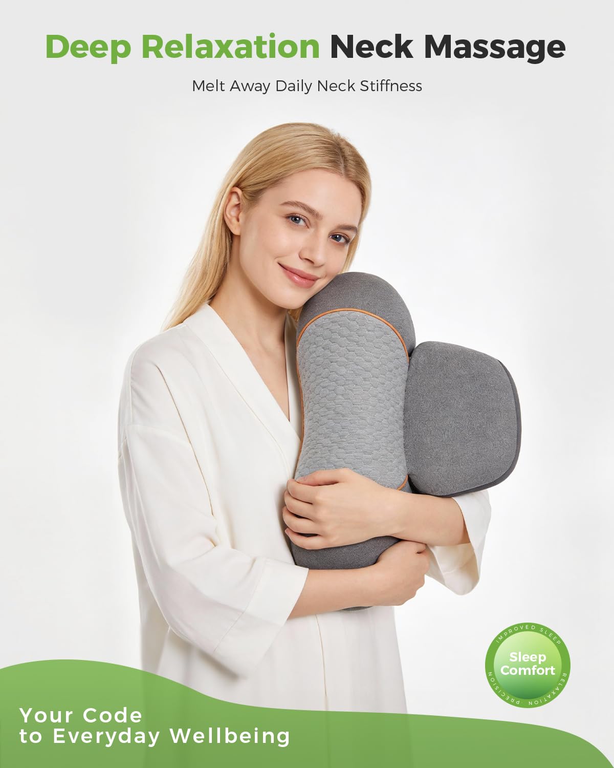 swancode 3-in-1 Neck Massager Pillow for Pain Relief Deep Tissue with Heat, Cordless & Rechargeable Massager with Traction for Neck Hump & Shoulder Comfort, Memory Foam Pillow(Corded)