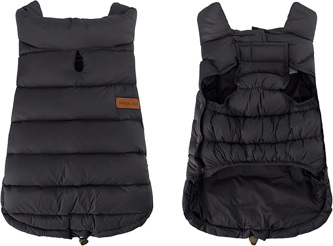 SPACE LION Dog Puffer Jacket, Down Winter Coat, Durable Outdoor Coat for Cold and Windy Conditions, Lightweight & Adjustable Fit Coats for Large Dogs,(Black, Size22/XL+)