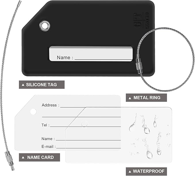 Gostwo 2 Pack Silicone Luggage Tags for Suitcases, 26 Initial Letter Baggage Labels Handbag School Bag Suitcase Instrument Tag with Stainless Steel Loop(Black)(Letter L)