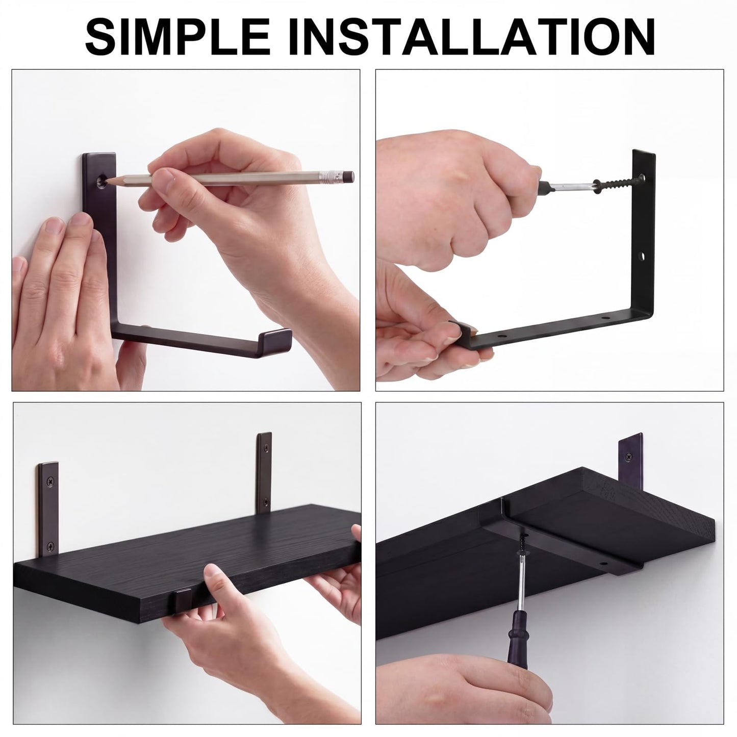 Fixwal Floating Shelves for Wall, Black Shelves Wall Mounted, Rustic Wood Wall Storage Shelves for Bedroom, Living Room, Kitchen, Bathroom, Home Decor (Set of 5 Black)