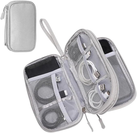 Qeuxv 2026 Travel Cable Organizer Pouch, Electronic Accessories Carry Case, Portable Waterproof Double Layers All-in-One Storage Bag for Cable, Charger, Mobile phone, Headphones (Grey)