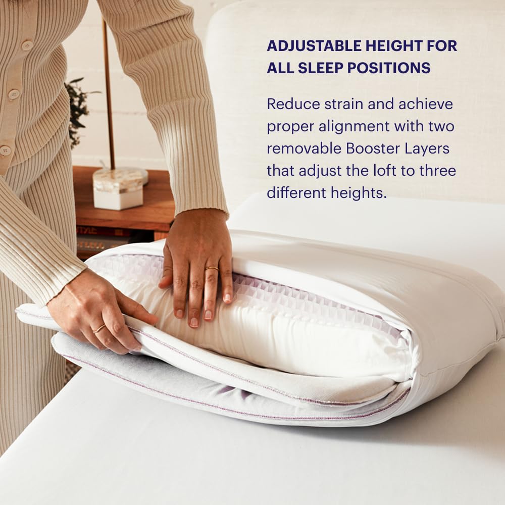 Purple DreamLayer Pillow - King Size - Cooling Memory Foam Alternative Neck Pillow, Soft Contour-Hugging GelFlex Grid and MicroAir Foam, Adjustable Loft, Pressure-Relieving Support