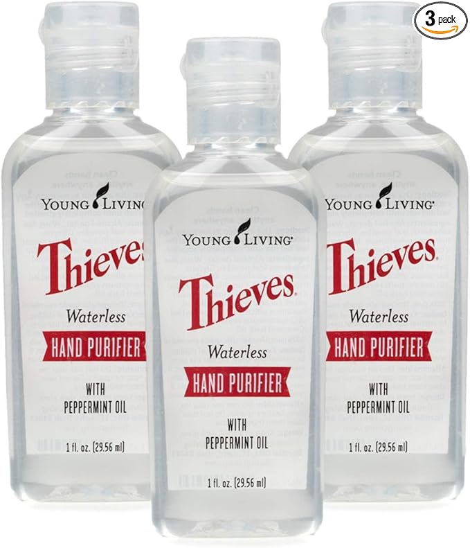 Young Living Thieves Waterless Hand Purifier with Peppermint Oil | 1 oz | Convenient, Refreshing, and Gentle Cleanser for Soft Hands | 3 Pack