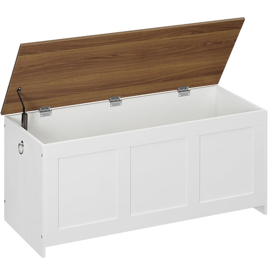 HOOBRO Storage Bench, 39.3" Retro Wooden Storage Chest, Wooden Storage Trunk, Toy Chest with Lift Top, Multifunctional Entryway Organizer, for Entryway, Living Room, White and Walnut WH141CW01G1