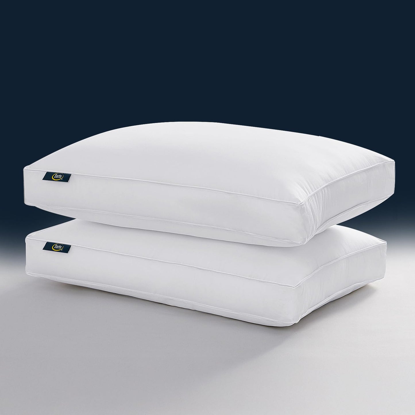 Serta Hotel Collection Pillows King Size Set of 2 White Goose Feather Down Fiber Gusseted 100% Cotton Pillow for Back, Stomach or Side Sleepers