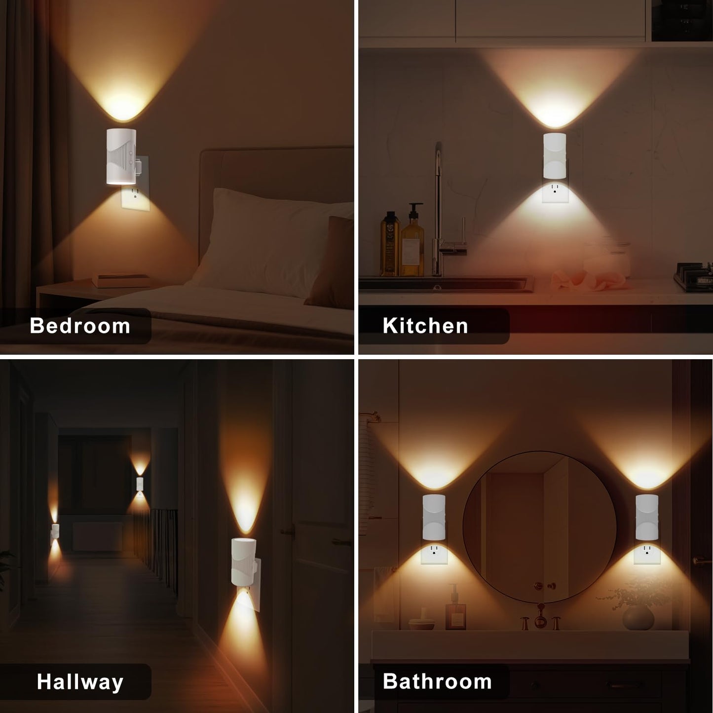 easuntec Night Light, Night Lights Plug into Wall, Warm Led Night Light, Dusk to Dawn Light Sensor, 3 Light Modes, Dimmable Night Lights for Bedroom Bathroom Hallway Kitchen Stairs (White, 2 Pack)