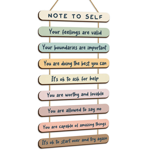 Yookeer Mental Health Reminders Wall Art Decoration Positive Psychology Affirmations Therapy Office Decor Occupational Therapy Gifts Wooden Hanging Wall Pediments Inspirational Gifts(Pastel Color)