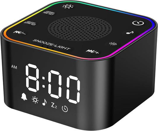 2-in-1 Sound Machine & Alarm Clock: 30 Non-Looping White Noise & Nature Sounds for Fall Asleep Faster, 7 Gentle Wake-Up Alarms - Compact 10oz for Bedroom, Baby Nursery & Travel