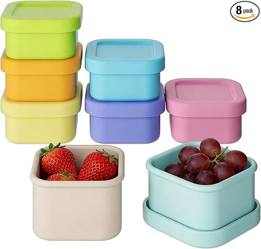 Dobyusf 8-Piece Pure Silicone Food Container Set - Stackable 100ml Storage Boxes, Microwave & Dishwasher Safe, Temperature Resistant (-40°C to 230°C), BPA-Free Food Storage for Salads, Dips, Snacks