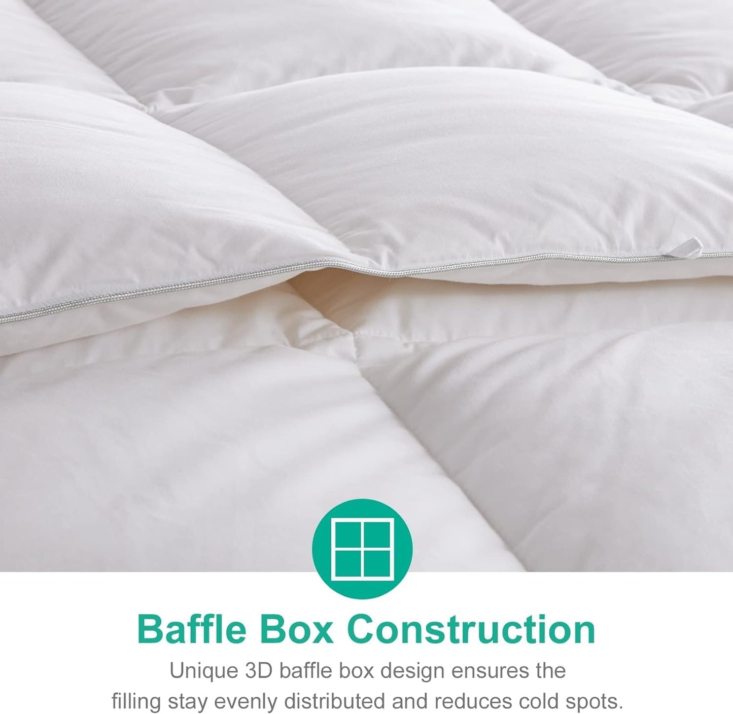 APSMILE Down Comforter Queen Size, All Season Duvet Insert, Ultra-Soft High Fill-Power Bedding Comforter, Fluffy Medium Warm Hotel Collection with Corner Tabs, 90x90, White
