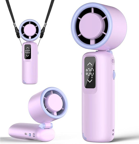 Guirngou Portable Handheld Turbo Fan, 1-100 Gear Wind, Battery Operated, Up to 23 Working Hours, 3 IN 1 Personal Fan with Air Turbo Tech, Cooling Essentials for Indoor/Outdoor(Purple)
