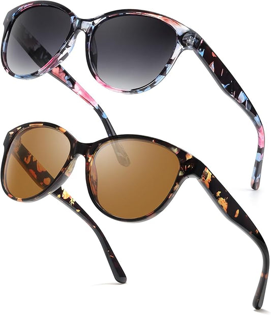 Myiaur Polarized Sunglasses for Women, Trendy Cat Eye Sun Glasses UV400 Protection Classic Retro Shade 2 Pack