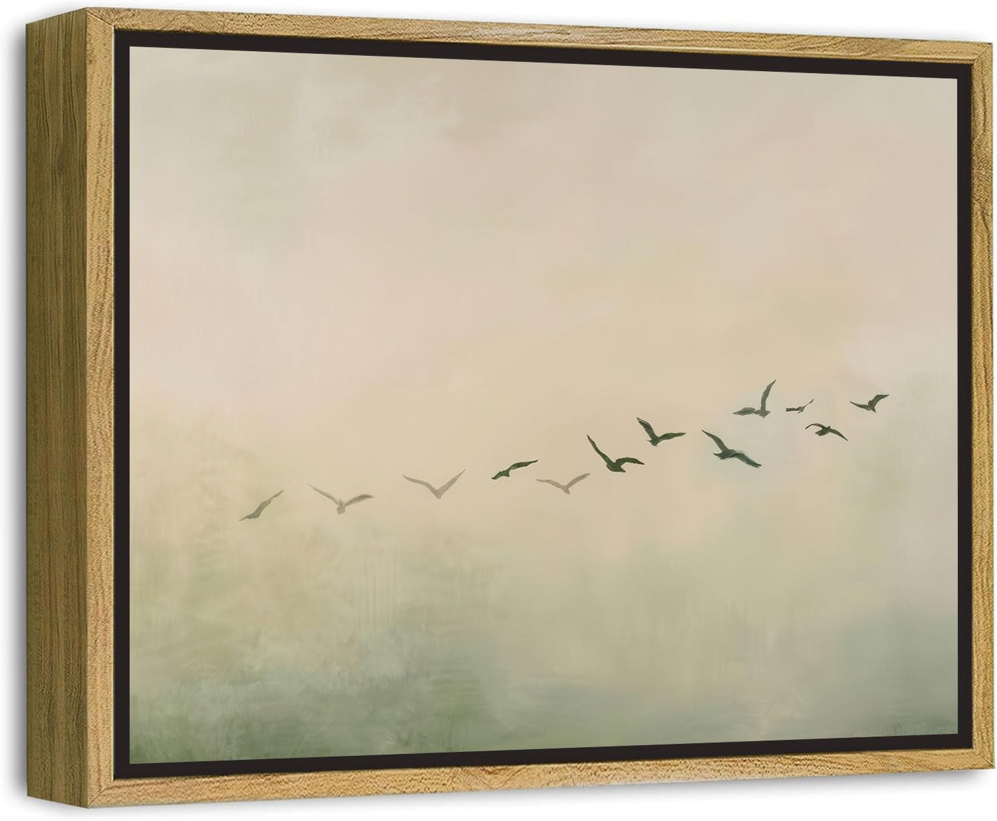 Framed Sage Green Japandi Flying Bird Canvas Wall Art Japanese Wabi Sabi Picture Wall Decor Abstract Nature Birds Poster Prints for Bedroom Living Room Home Decoration 16x24in