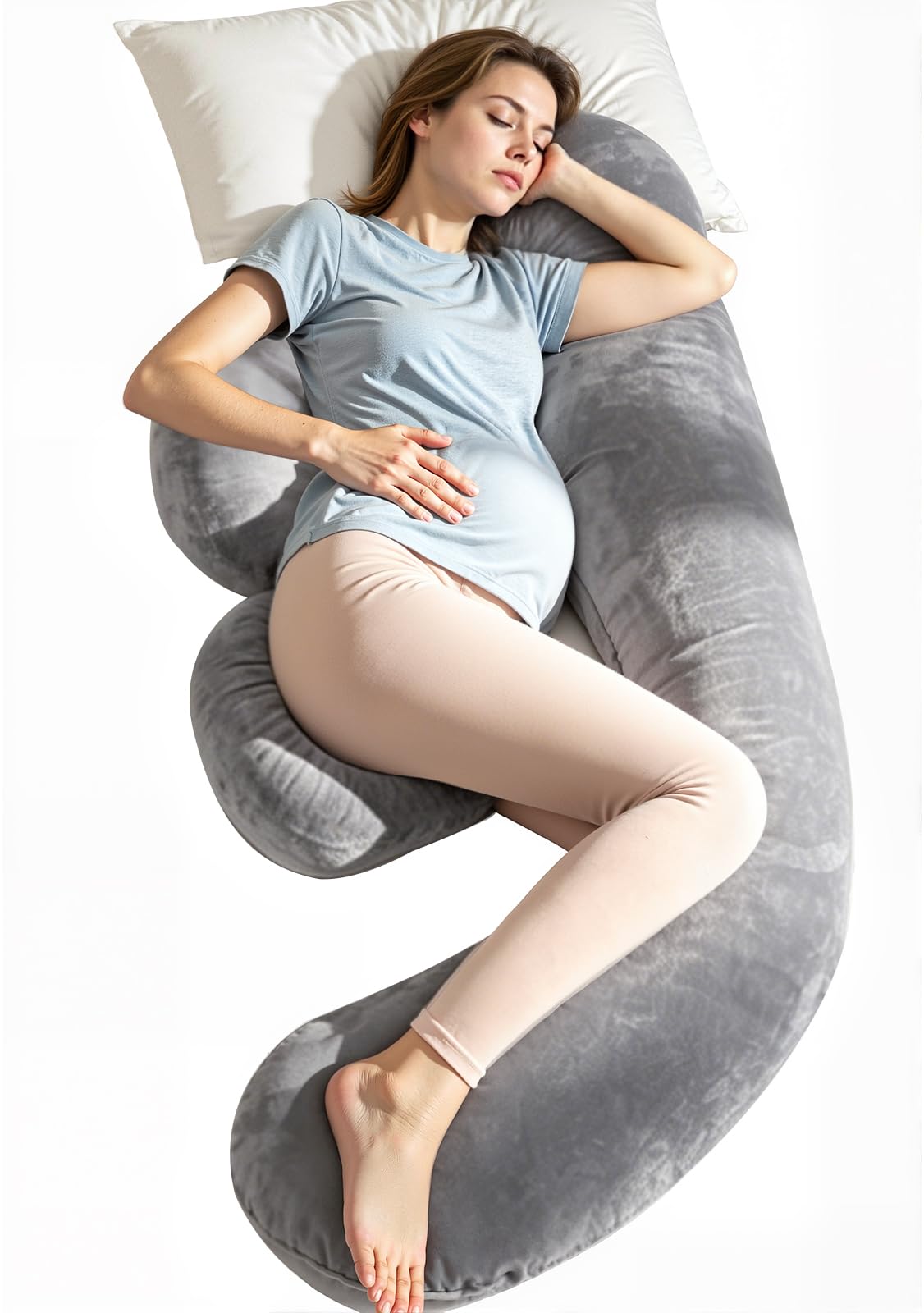 Chilling Home Memory Foam Pregnancy Pillow, F Shaped Maternity Pillow, Adjustable Pregnancy Wedge Pillow with Full Body Support for Back, Belly, Hips, Legs, Pregnant Pillows for Side Sleeping, Velvet