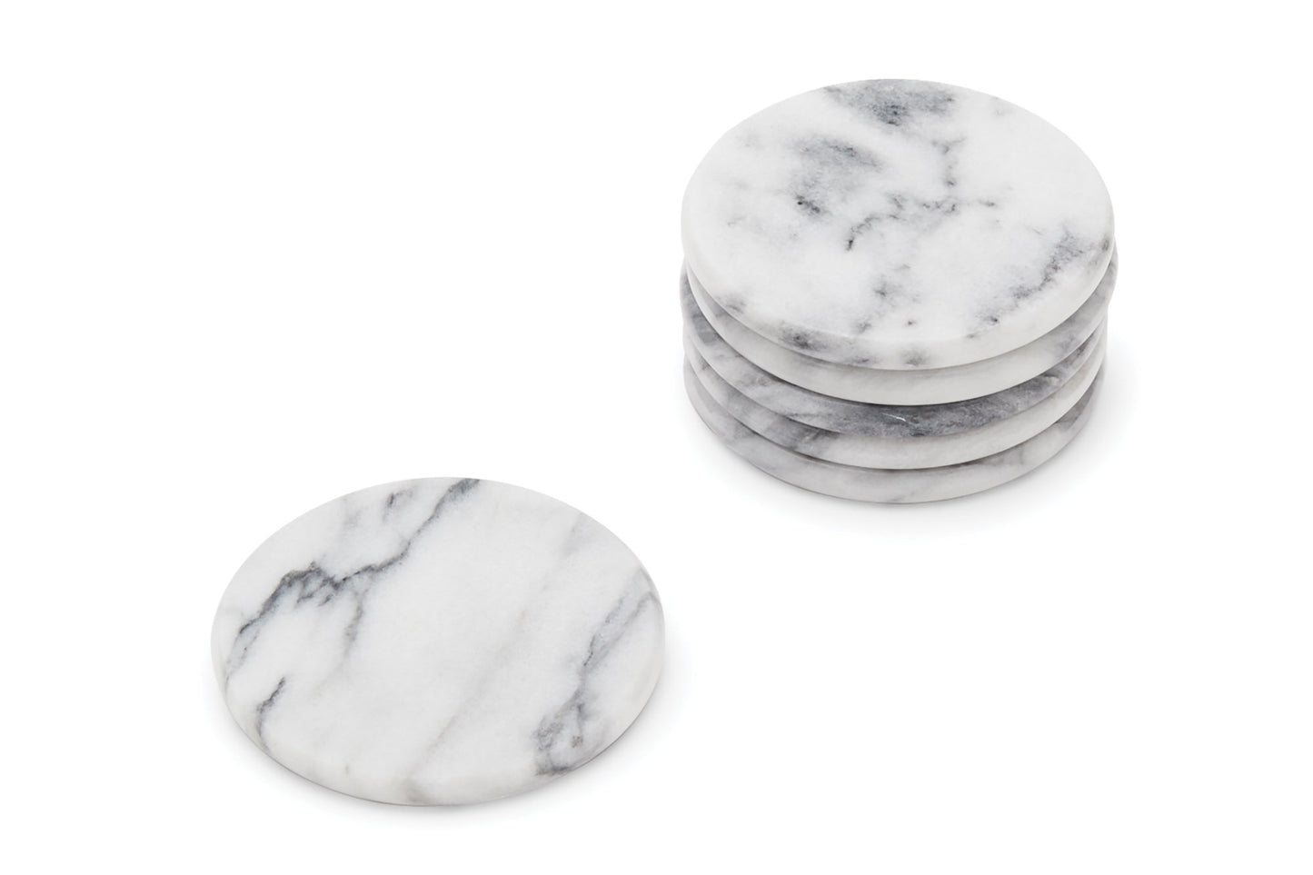 Fox Run 48749 Natural White Polished Marble Stone Coasters, Set of 6