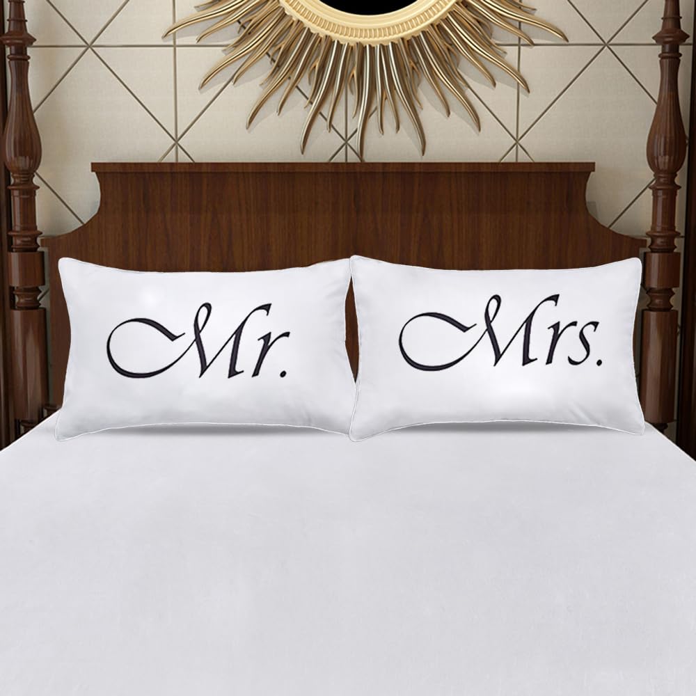 DasyFly 2PCS Mr and Mrs Pillow Cases,His and Hers Couples Pillowcases,Romantic Anniversary Engagement Christmas Wedding Gifts for The Couple,Bride Shower Gifts Ideas