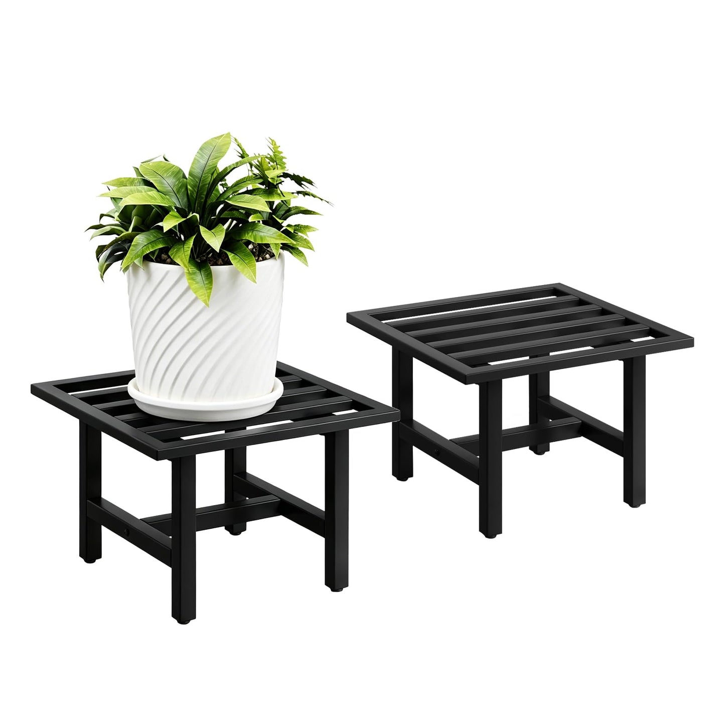 ZETONIQ Heavy Duty Metal Plant Stand Outdoor, 330 lbs Iron Square Plant Stand Indoor, Rustproof Low Pedestal for Large Flower Pots, Patio, Balcony, Garden Decor 2 Pack Black