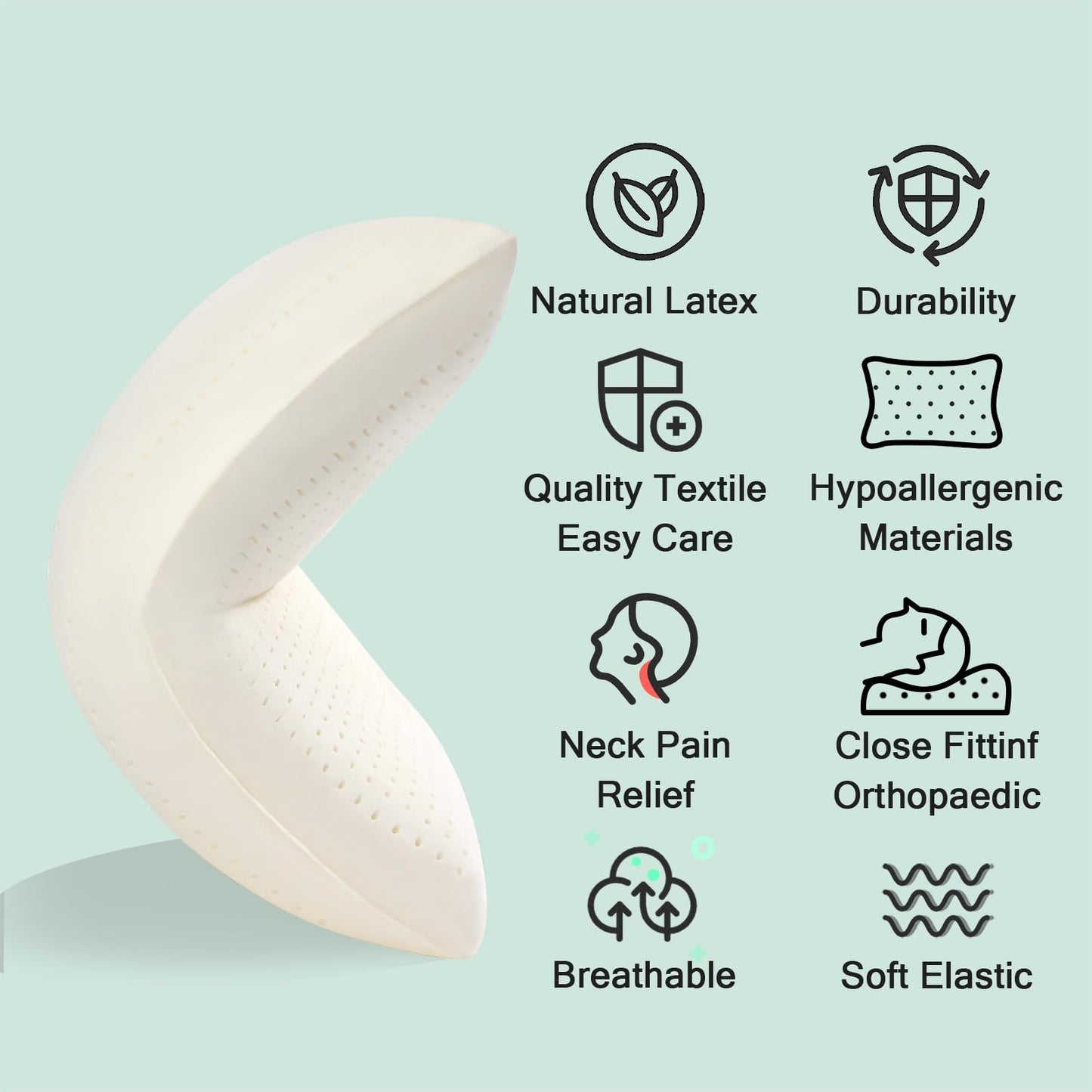 muiuyoe Natural Talalay Latex Pillow, Bed Pillow for Neck Pain Relief, Breathable Cooling Pillow with 100% Cotton Cover, Oeko-TEX Certified Support for Side, Back Sleepers (1, Standard (High Loft))