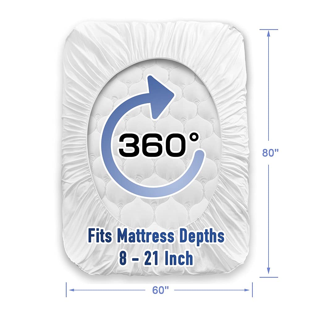 MATBEBY Queen Size Mattress Pad - Cooling Breathable Mattress Topper, Quilted Fitted Mattress Protector, Pillow Top Mattress Cover with 8-21" Deep Pocket, Soft, Machine Washable, White, 60x80 Inches