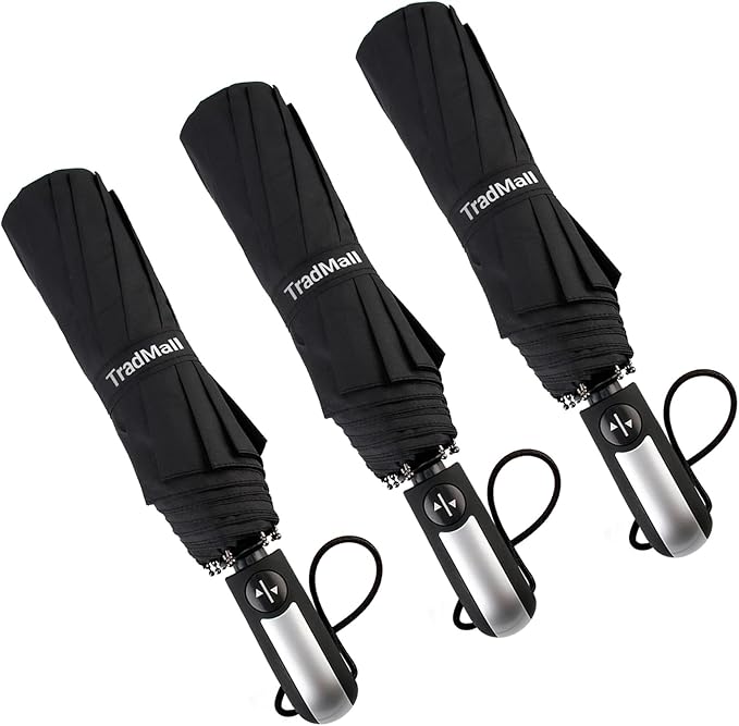 TradMall 3 Pack Travel Umbrella Windproof Portable 46/56 Inches Large Canopy Auto Open & Close