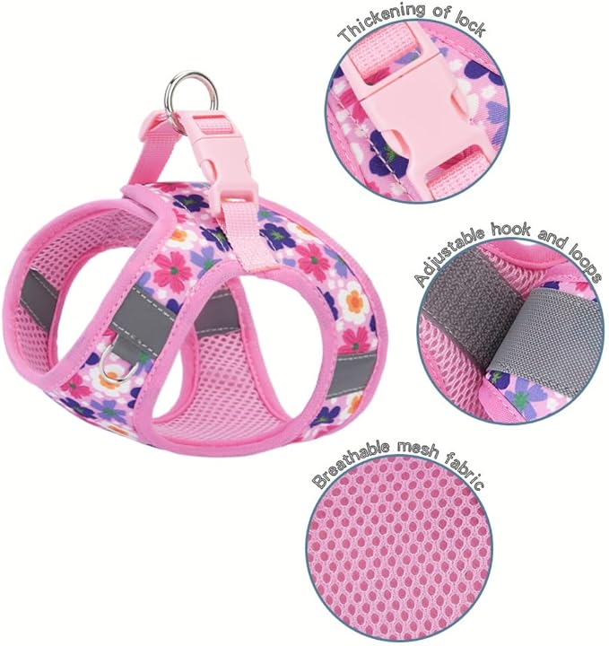 Step in Dog Harness and Leash Set, Flower Adjustable Easy Walk Puppy Harnesses, Soft Mesh No Pull Pet Vest Harness for Small Dogs and Cats(Flower, XXS)