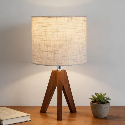 HoperBriwght Tripod Table Lamp, Small Bedside Night Stand Lamp with 3 Colors, Decorative Lamp for Bedroom, Nursery, Living Room (Bulb Included) (Espresso Wood)