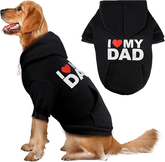 BAOBICUTE Dog Basic Hoodie Soft Dog Clothes Cold Weather Sweaters for Medium Large Dogs Cozy Fabric Warm Sweatshirt with Leash Hole (I Love My DAD, XXL (Back: 30.8",Chest: 36.8"))