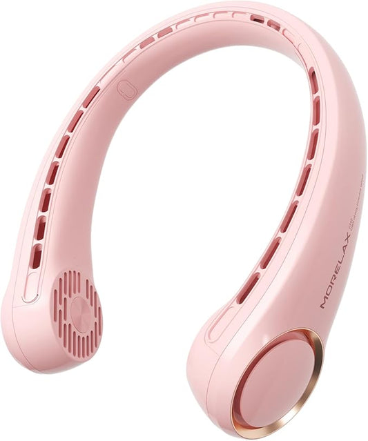 Jancane Neck Fan, USB Rechargeable Personal Fan, 3 Speeds Adjustable, Large air outlet Powerful Strong Wind, Adjustable, 360° Cooling, Super Quiet, No Blade Design, No Hair Twisting, Small (Pink)