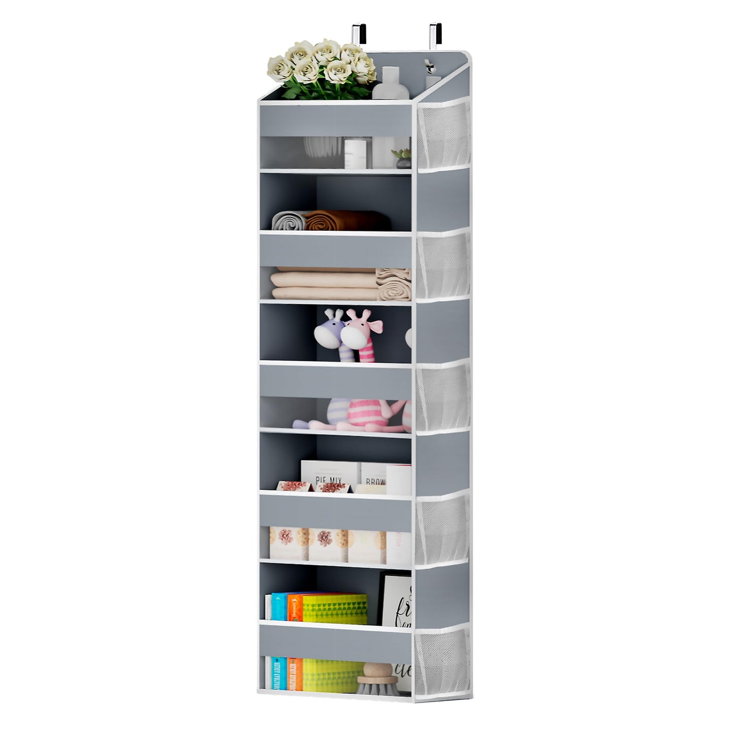GoodMind Creations One Pack Hanging Closet Over The Door Organizer with 5 Shelf Storage for Bedroom, Bathroom, Pantry, Large Capacity Transparent Pockets for Behind Doors