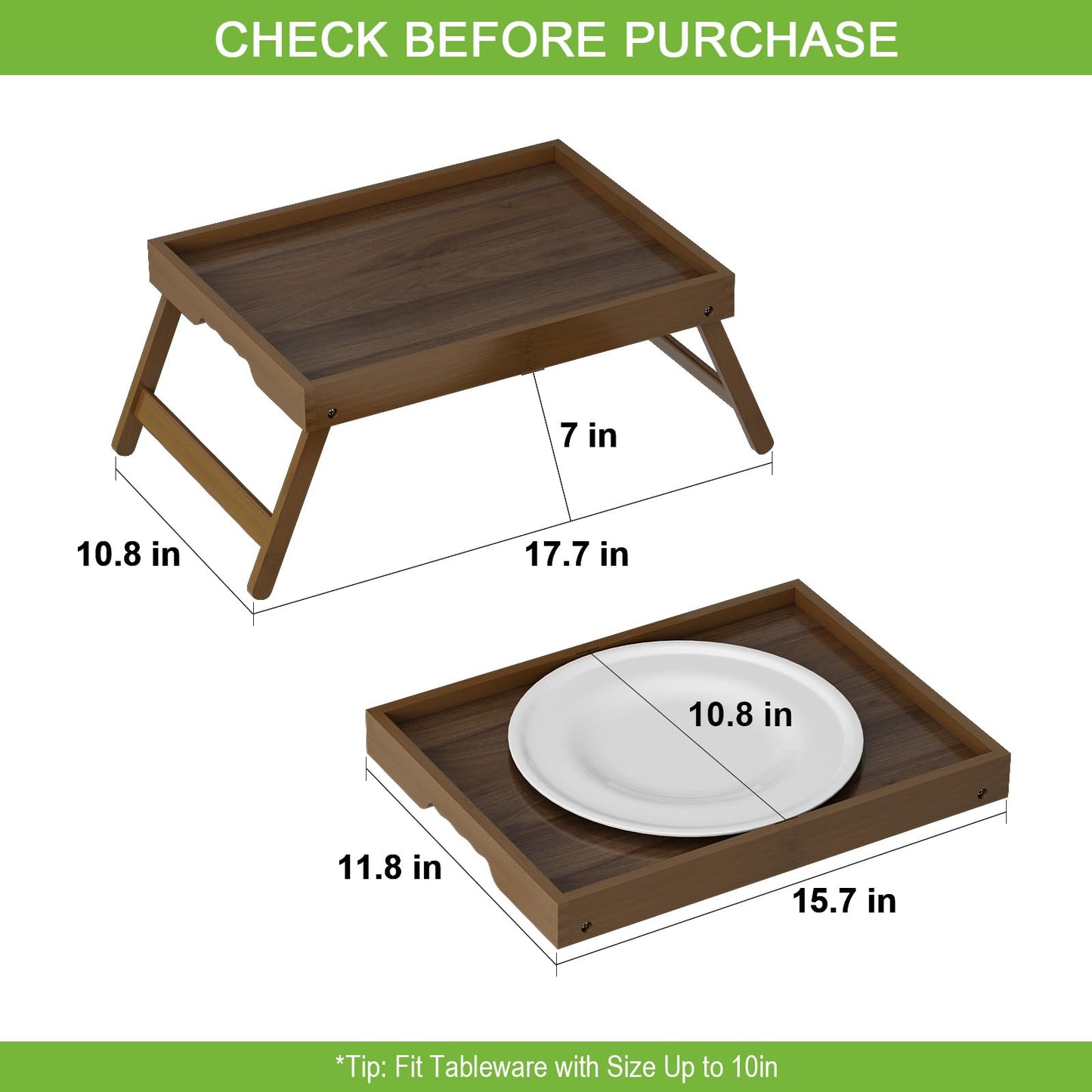 Artmalle Bed Tray Table Folding Legs with Handles Groove Breakfast Food Tray for Sofa, Bed, Eating, Drawing, Platters Serving Lap Desk Snack Tray (Brown Medium)